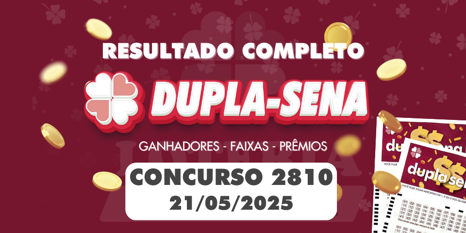 Imagem ilustrativa do sorteio Dupla Sena 2810 realizado pela Caixa Econômica Federal em 21 de maio de 2025.