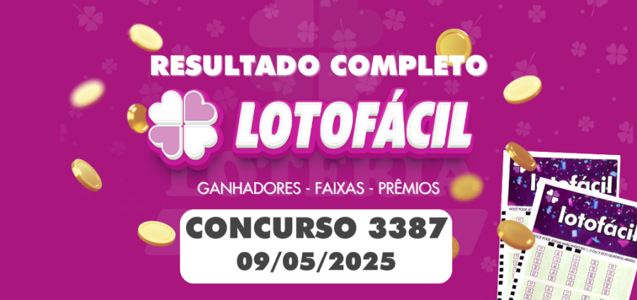 Resultado da Lotofácil 3387 de 09/05/2025 com destaque para os bolões premiados da Loteria Aldeota