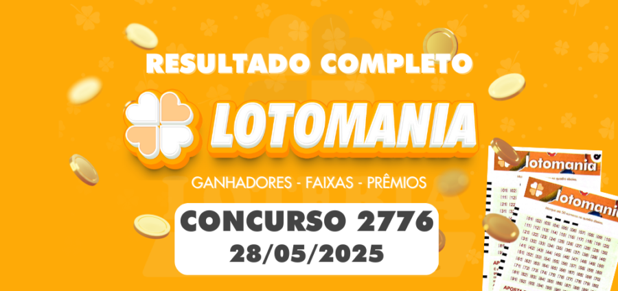 Volante da Lotomania com dezenas preenchidas e logotipo da Loteria Caixa ao fundo