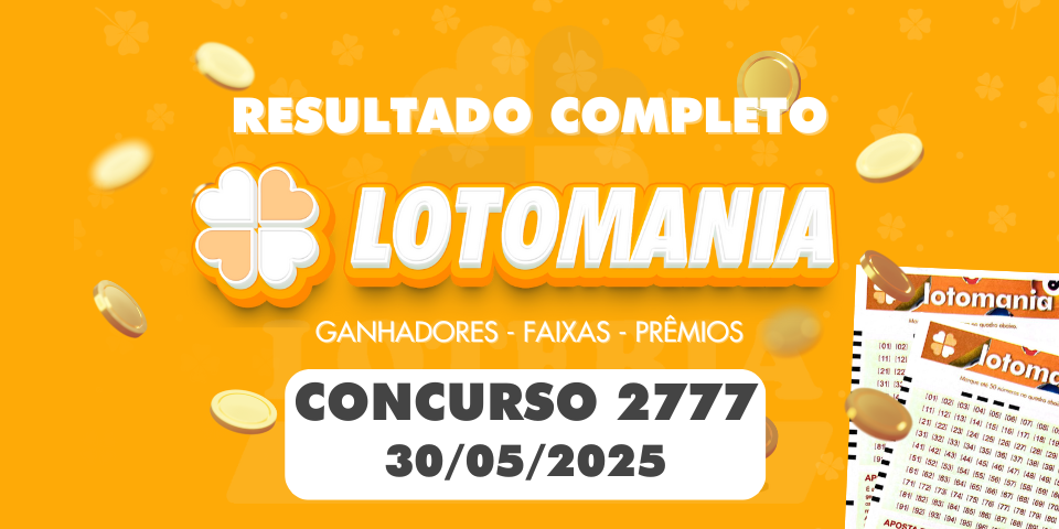 Números sorteados da Lotomania concurso 2777 no dia 30 de maio de 2025