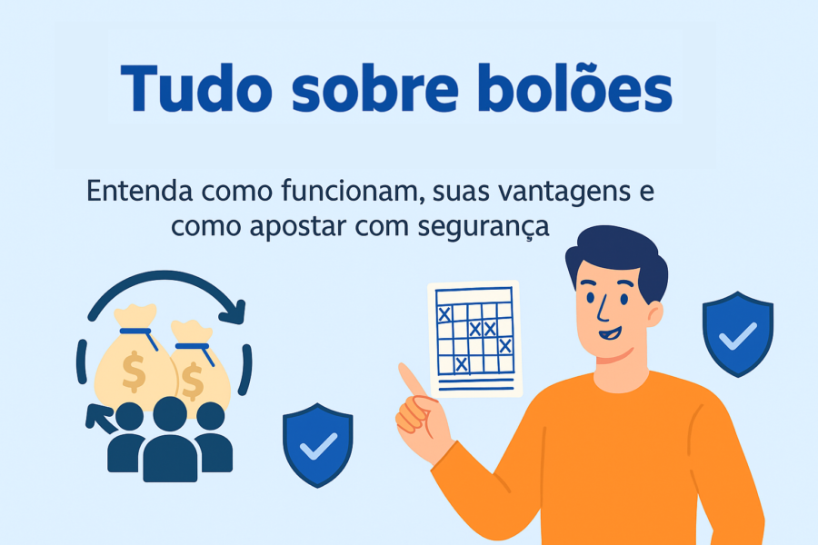 Infográfico sobre bolões com explicações e vantagens para apostar com segurança.